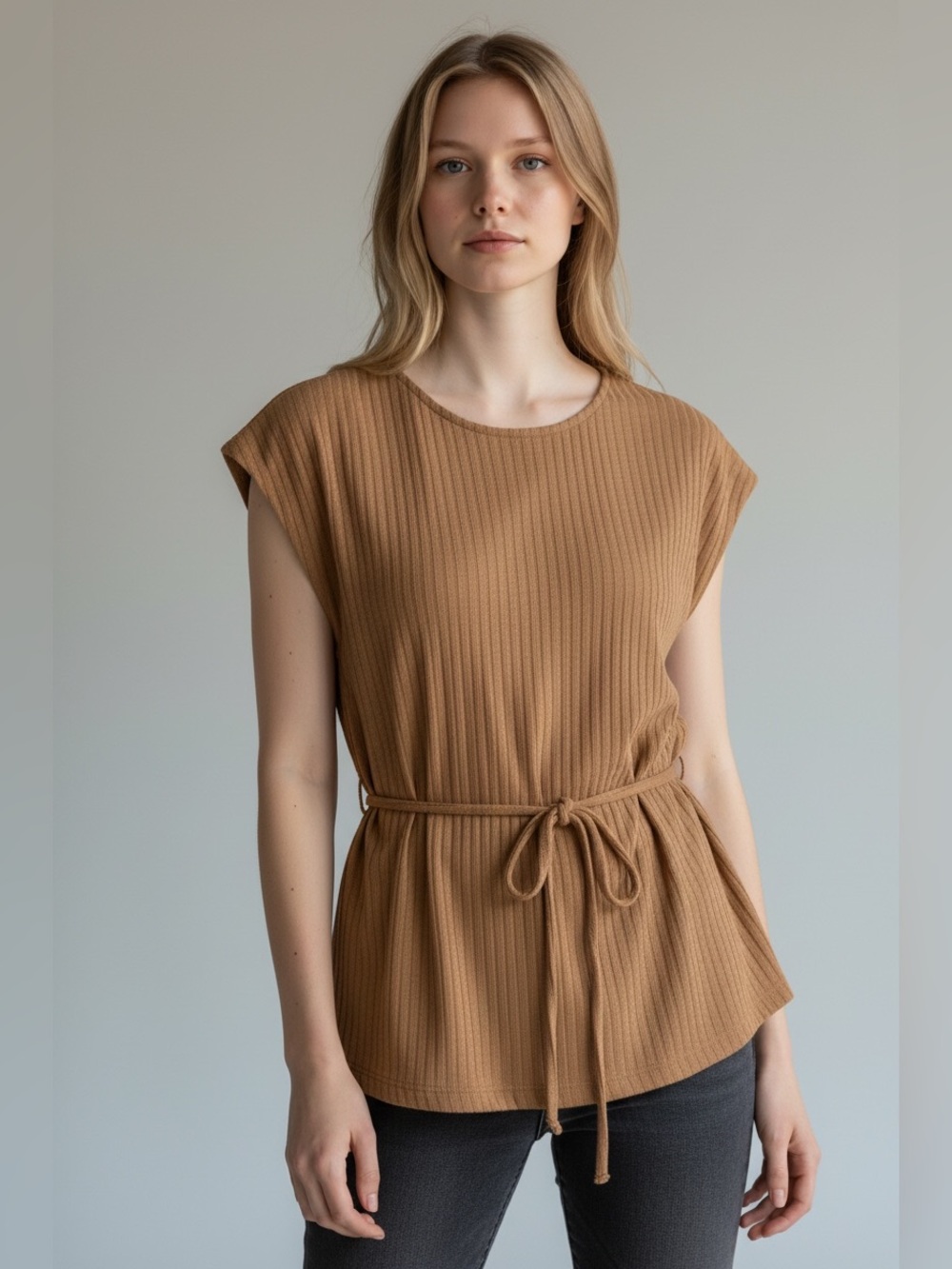 Gemma + Jane Tie-Waist Tee - Camel Brown